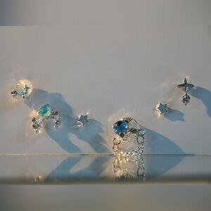 Silver Star and Gemstone Earrings Set (Galaxy Set)